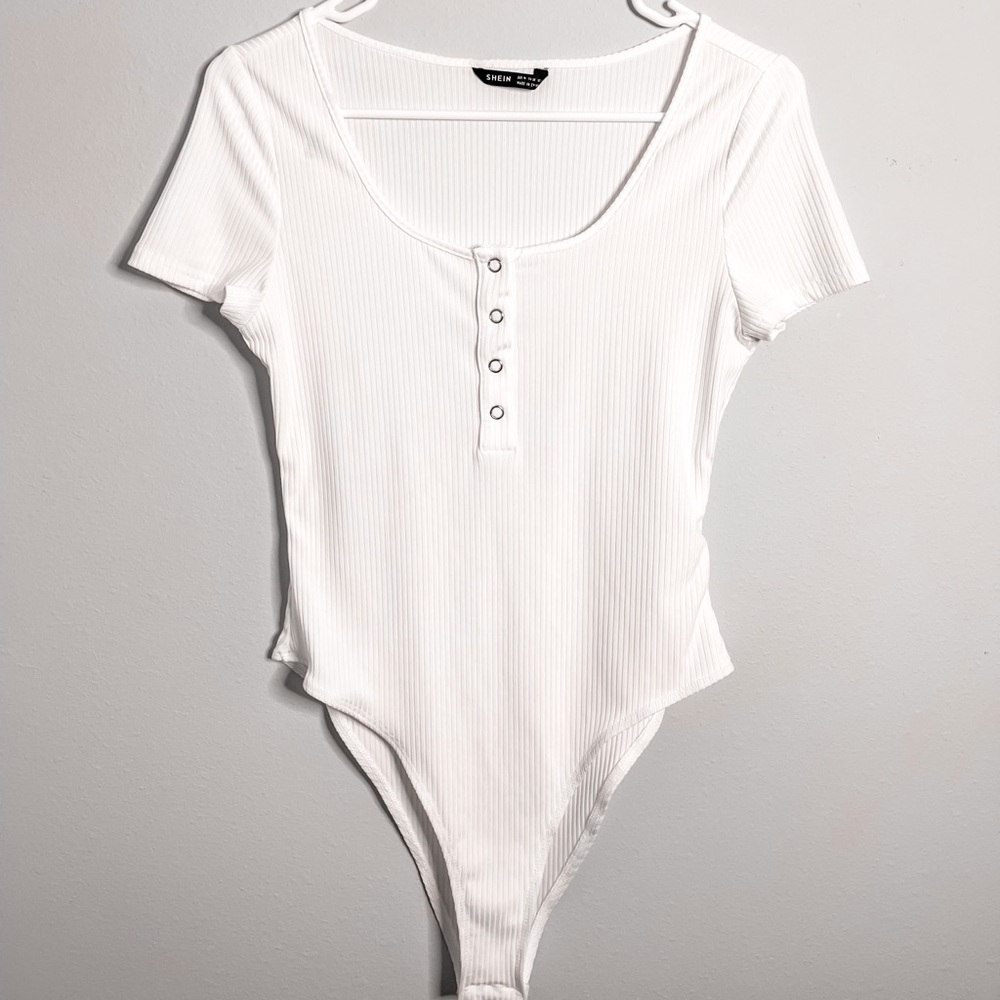 SHEIN Press Button Front Rib-Knit Bodysuit